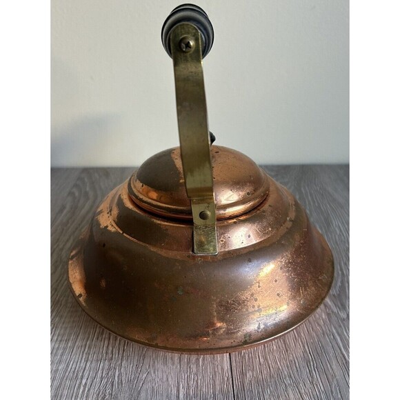 Vintage Copper Tea Pot Kettle 6" diameter Wood And Brass Handle - Picture 4 of 9